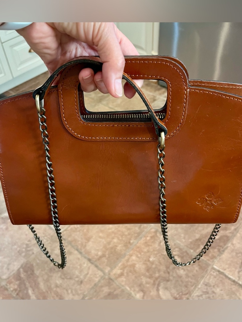Patricia Nash Leather Top Handle Crossbody Shoulder Clutch Handbag Brown